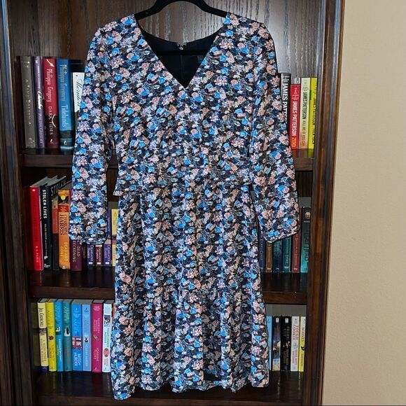 J Crew Blue Ruffle-Hem Paisley Floral Dress 2 - Picture 2 of 3